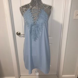 Blue lace front mini dress
